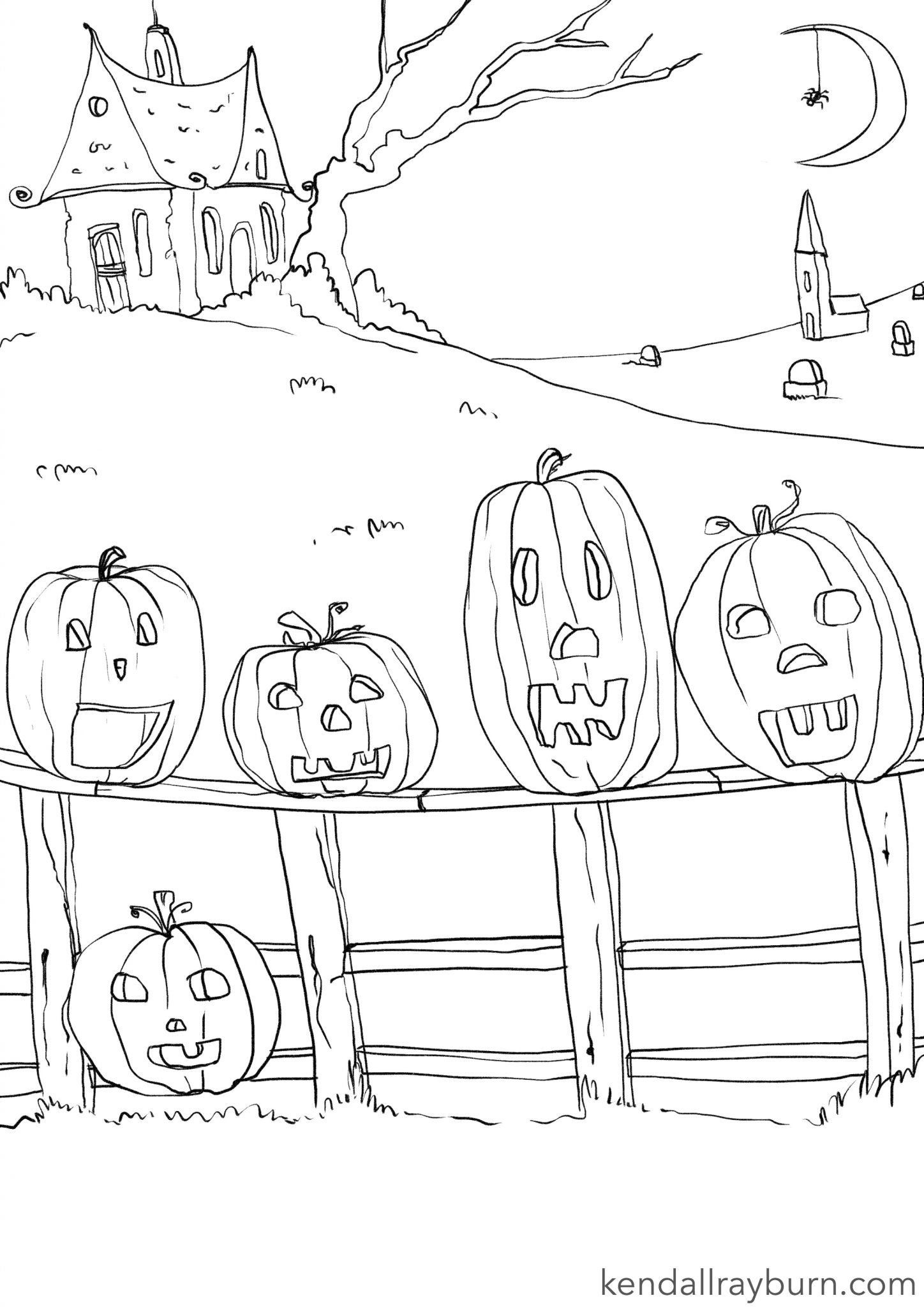 5-little-pumpkins-sitting-on-a-gate-coloring-page