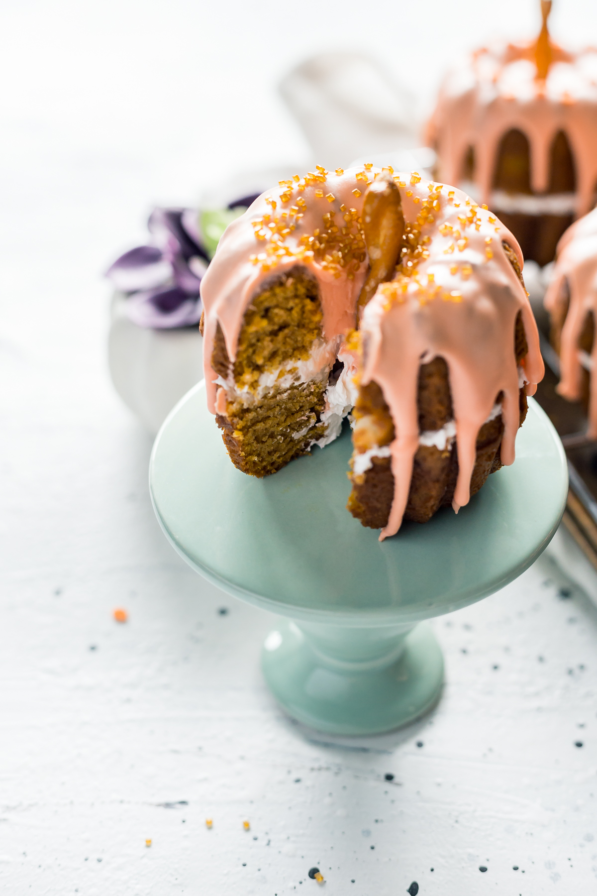 Mini Pumpkin Bundt Cakes with Cheesecake Filling