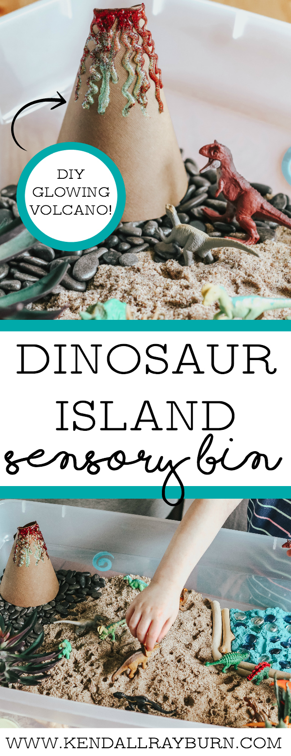 Dinosaur Island Sensory Bin with Kinetic Sand