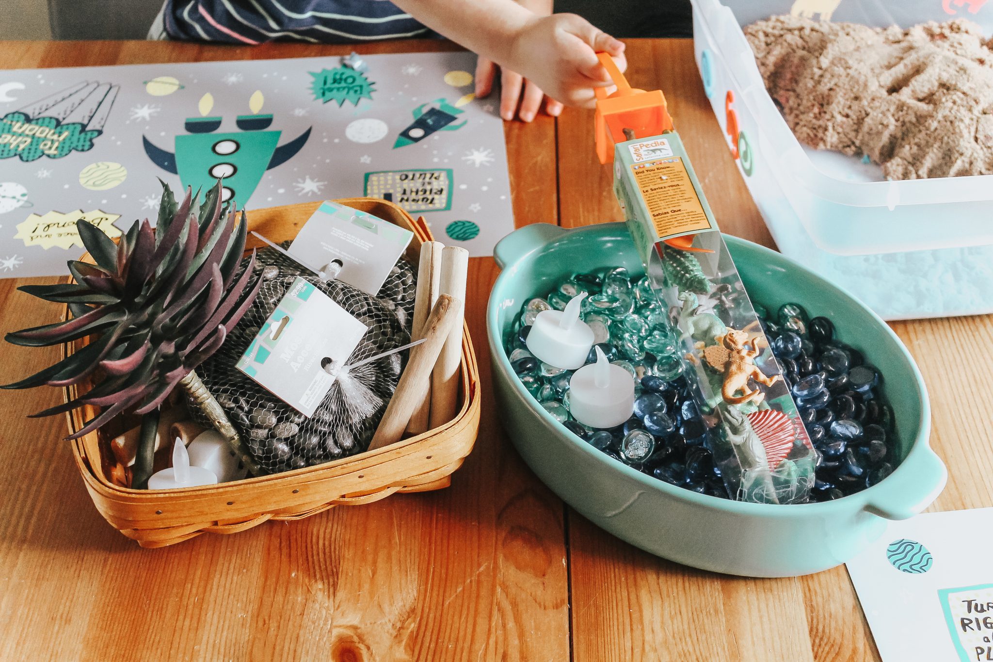 Dinosaur Island Sensory Bin with Kinetic Sand