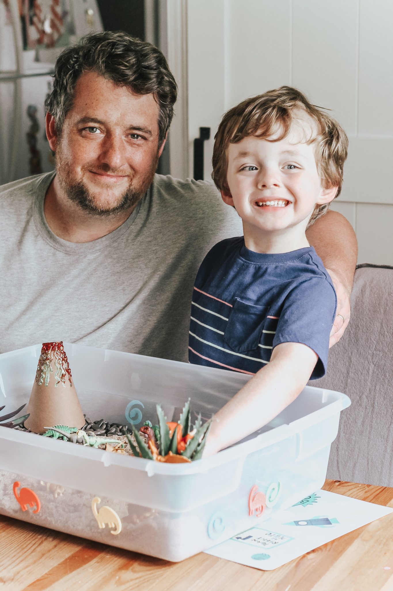 Dinosaur Island Sensory Bin with Kinetic Sand